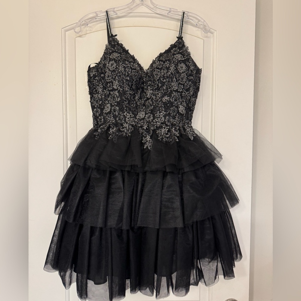 Black Lace Tiered Dress